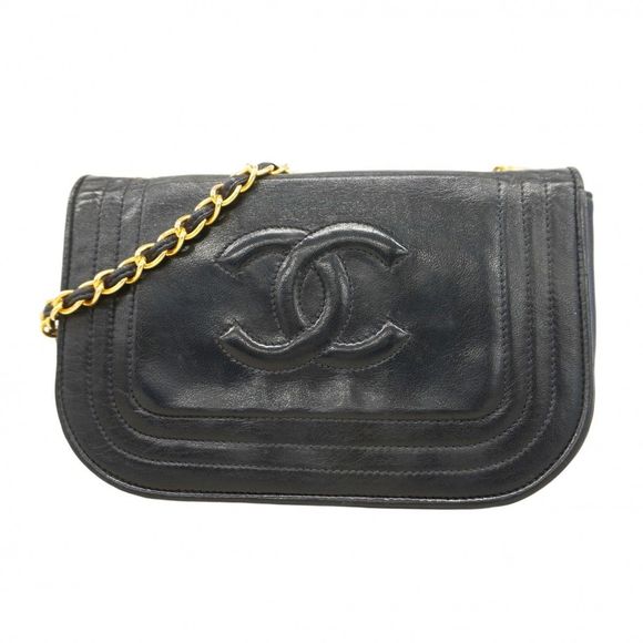 Chanel Shoulder Bag Lambskin Navy Blue Gold Hardware Pre-owned Women's - Picture 1 of 16